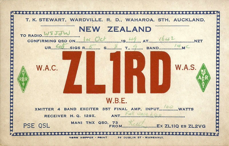 1949 ZL1RD QSL card