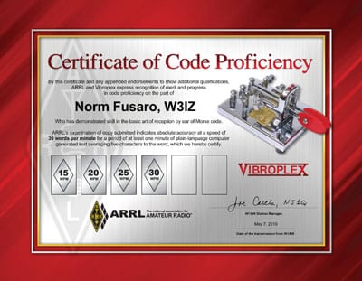 ARRL Code Certificate