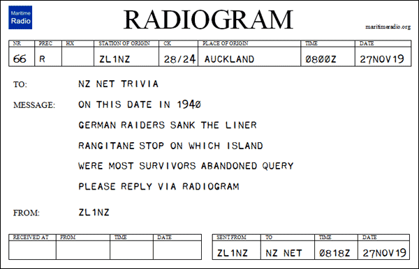 New Zealand Net Trivia Question on a Radiogram form