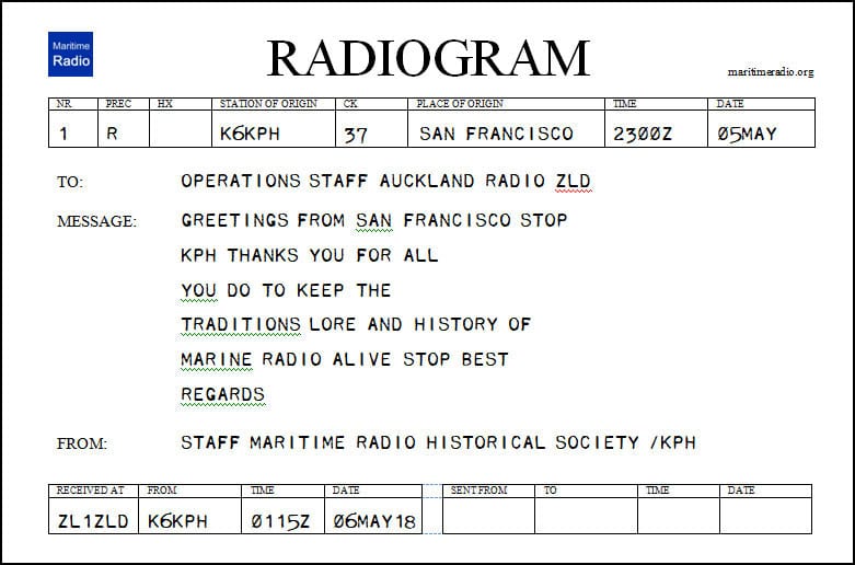 radiogram from K6KPH