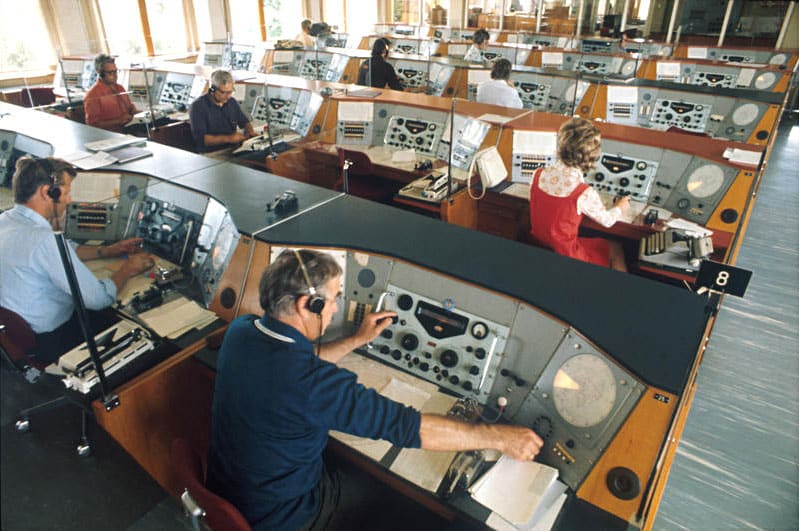 Receiving hall at Rogaland Radio in Norway, 1974