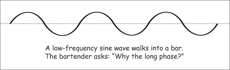 Joke: A low frequency sine wave walks into a bar. The bartender asks 'Why the long phase?'