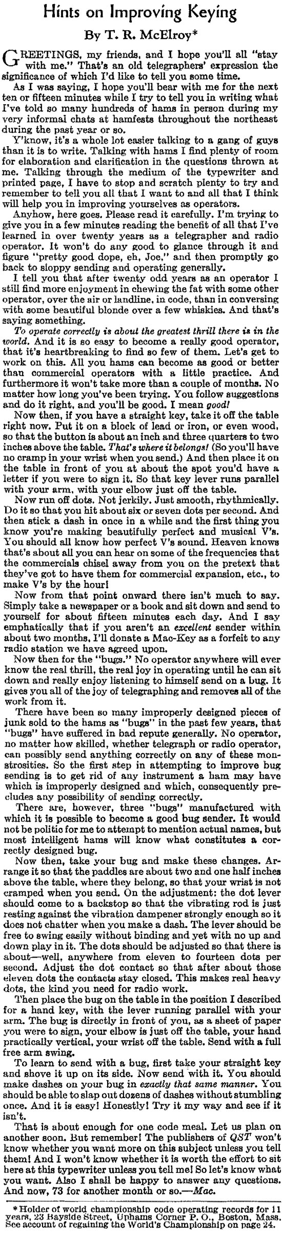 McElroy's article from QST, November 1935 - sorry, this is only a scan of a magazine page so not machine readable