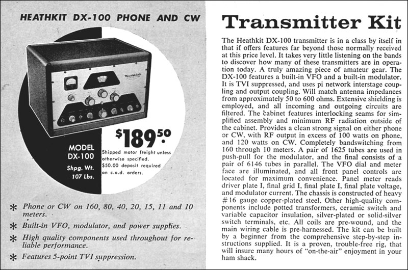 Heathkit DX-100 transmitter, QST magazine, November 1956