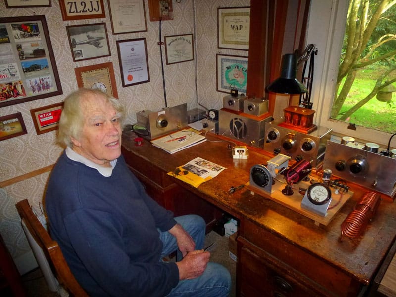 Peter Byam ZL2JJ in his radio shack