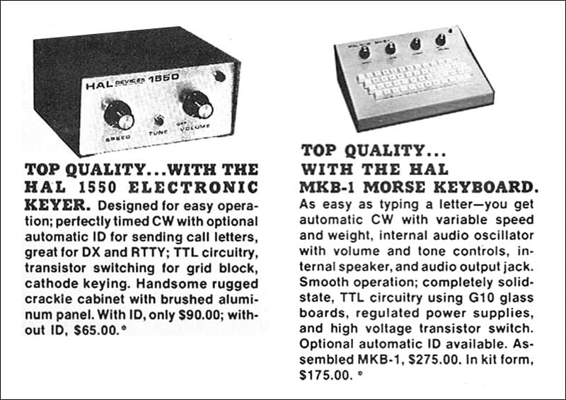 HAL keyer and keyboard advertisement from 1973