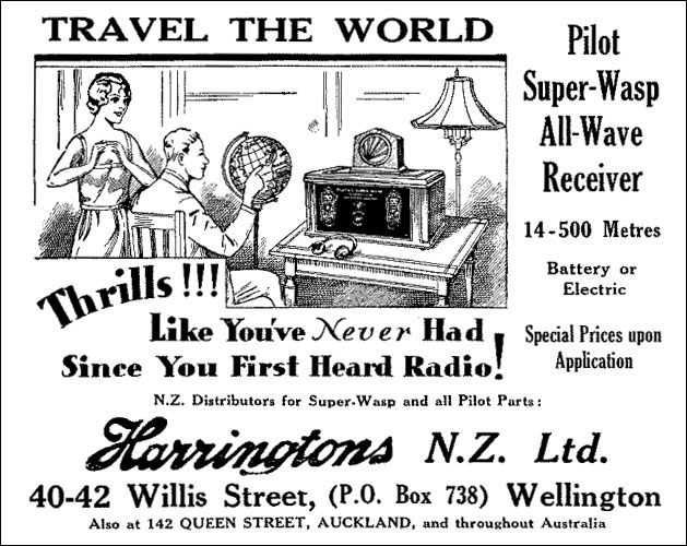 1931 advertisement for radio receiver at Harringtons in Wellington