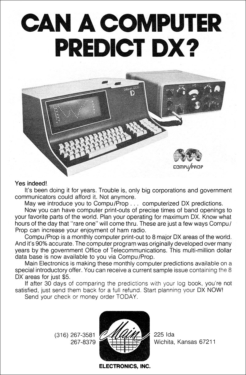 Compu-Prop computerised propagation service advertisement 1976