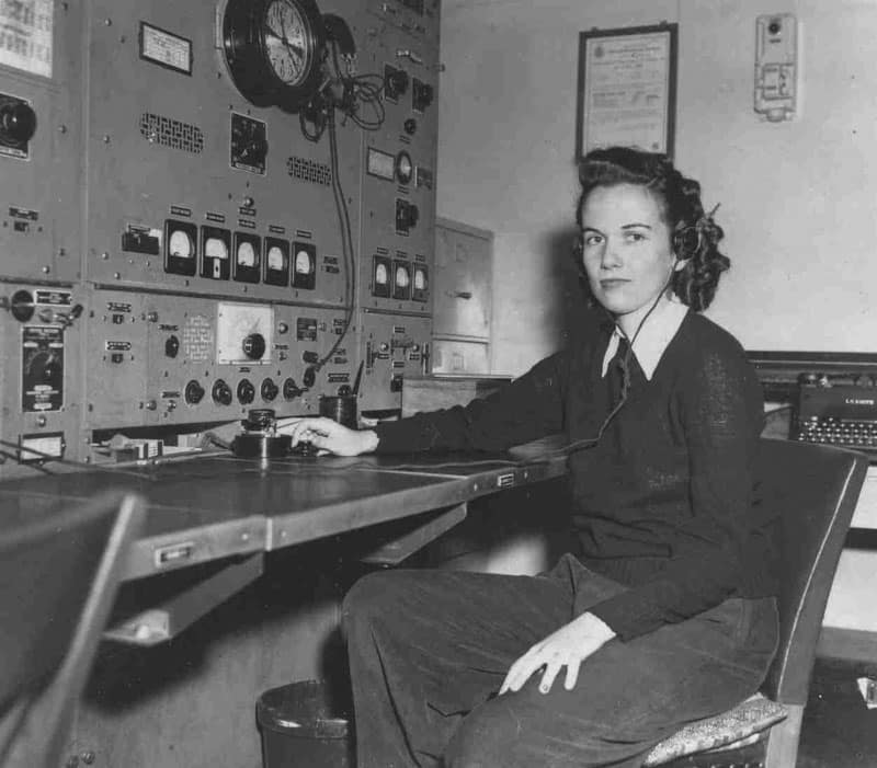 Olive Carroll in the radio room of Siranger