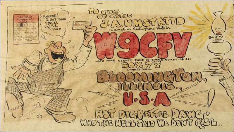 A small portion of a 1935 QSL card sent to W9CFV by W8EA