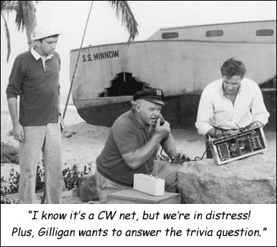 Scene from Gilligans Island TV show with skipper making radio call