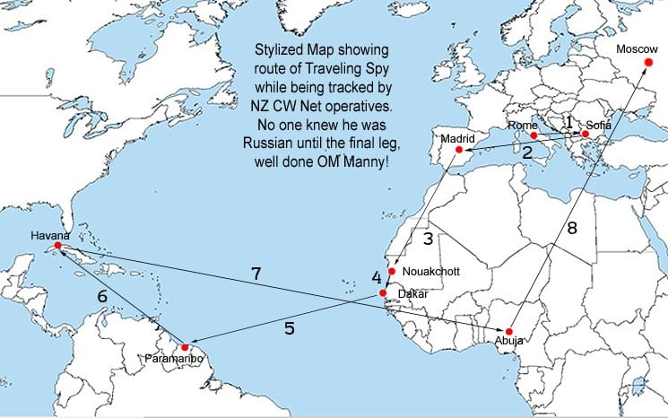 Map of spy's travels