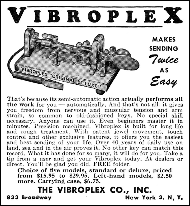 Vibroplex Original advertisement, December 1958