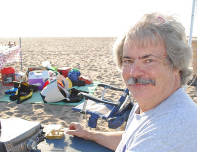 Chip Margelli K7JA operating portable CW from a beach