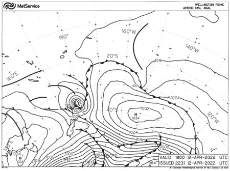 A weather radiofax image from New Zealand MetService