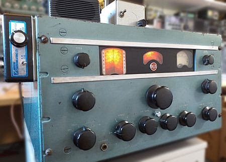 AR-88 receiver with green/blue panel and cabinet, SSB adapter.
