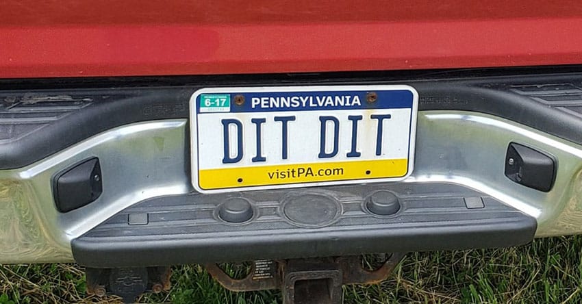 US truck licence plate says dit dit