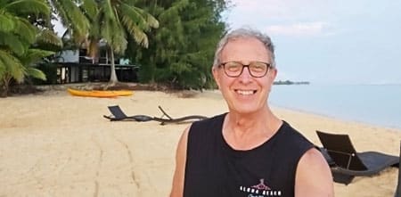 Steve ZL2KE on a beach in Cook Islands