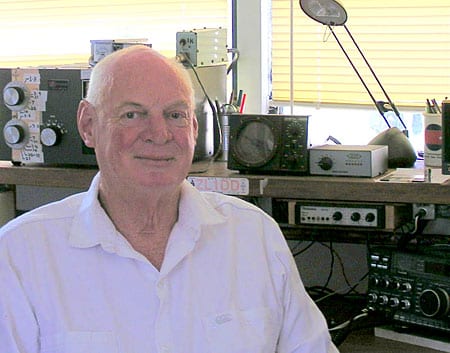 Barry Kirkwood ZL1DD in his shack on Waiheke Island