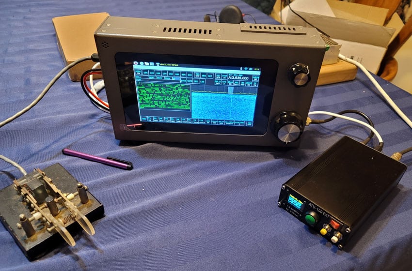 sBitx v3 transceiver with paddles and N7DDC ATU-100