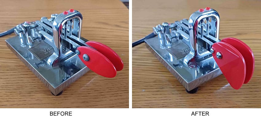 The so-called Vibroplex Iambic paddles with original and improved finger pieces