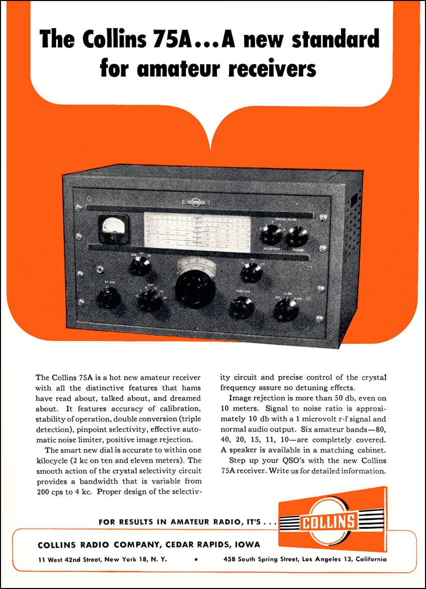 1946 advertisement for Collins 75A receiver