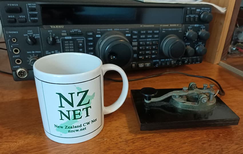 NZ Net coffee mug with Morse Key at VK4PN