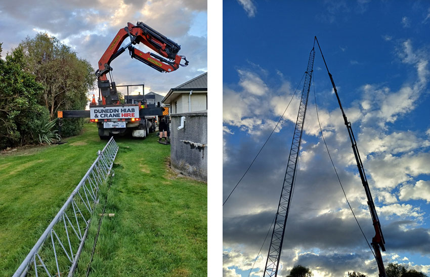 Crane lifting the tower