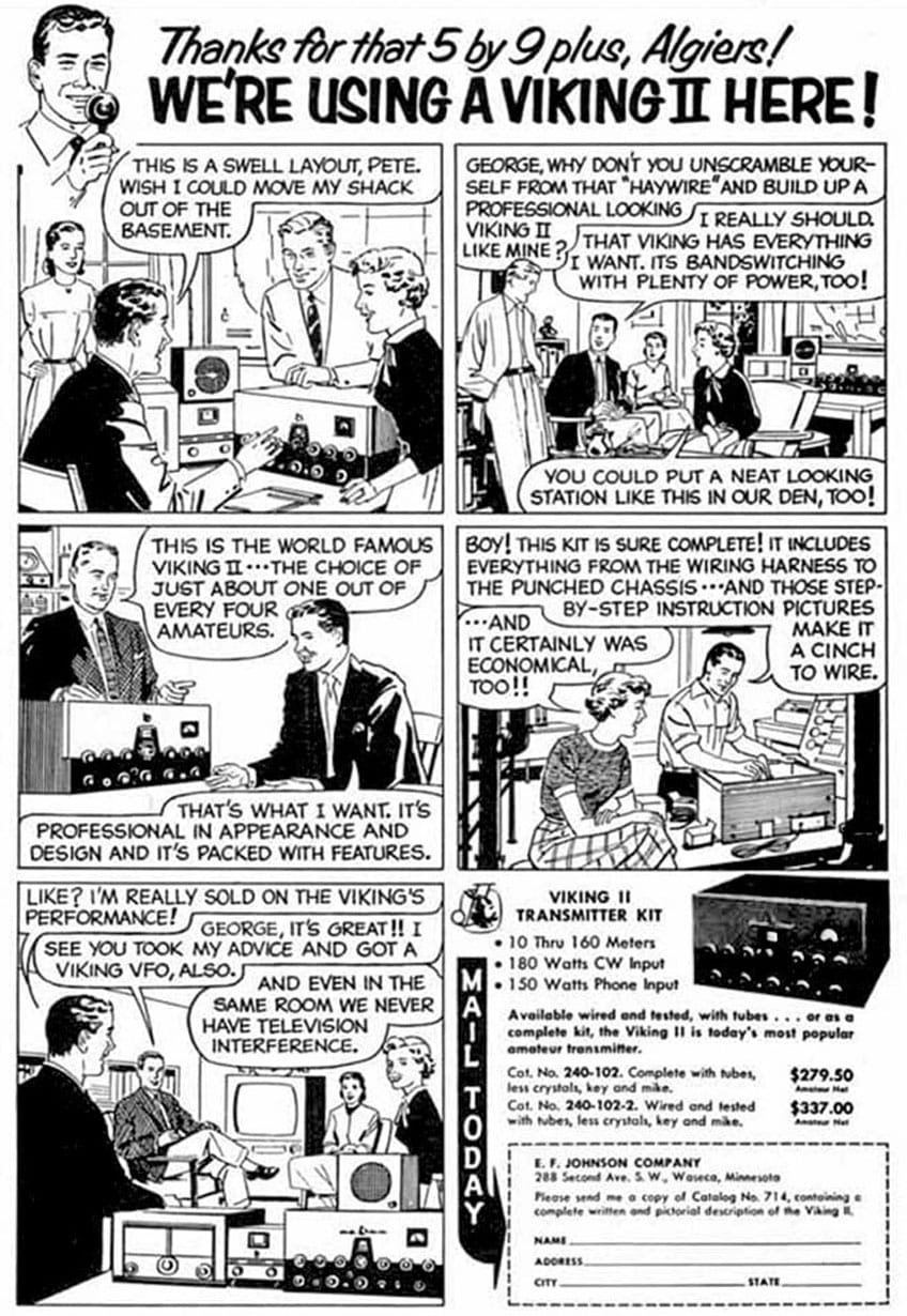 Cartoon advertisement for the Johnson Viking 2 transmitter in the mid 1950s
