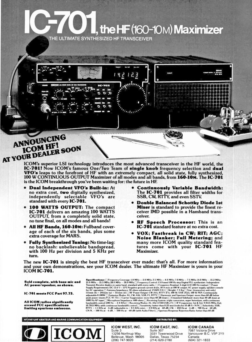 Advertisement for the Icom IC-701