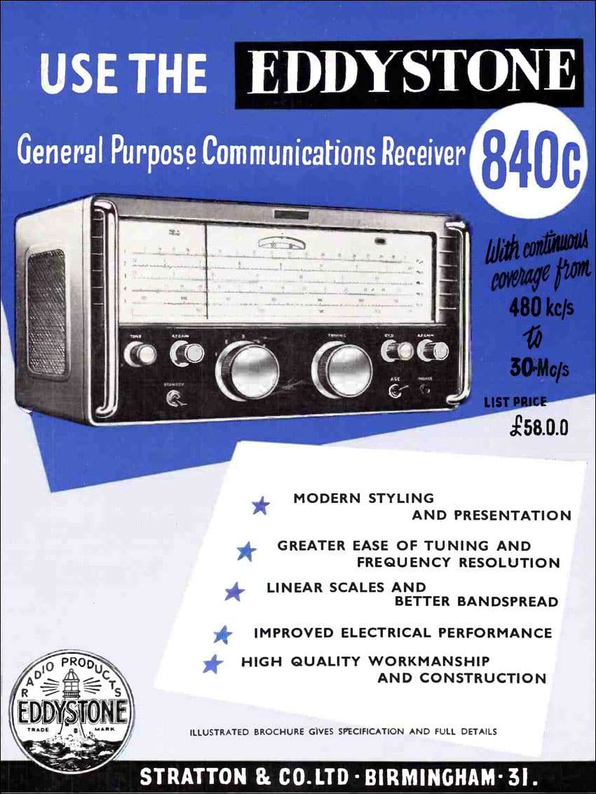 Advertisement for Eddystone 840C receiver, Short Wave magazine, March 1962