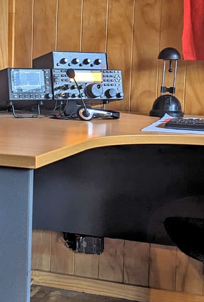 The 72V to 13.8V DC converter is visible below the desk.