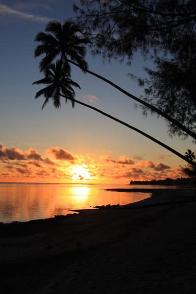Beach at sunset in Rarotonga