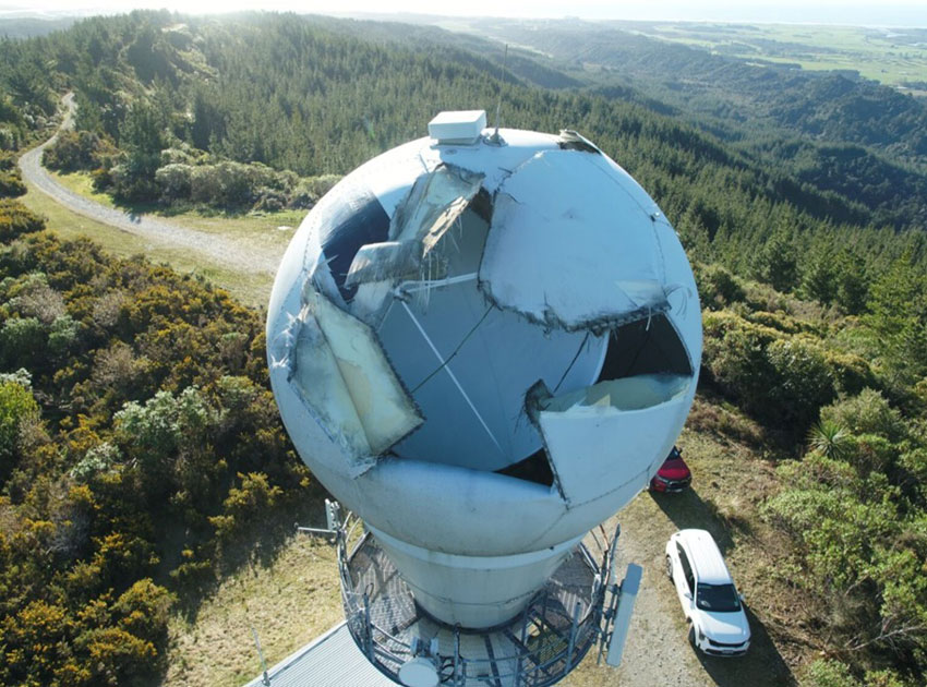 Shattered radome after lightning strike