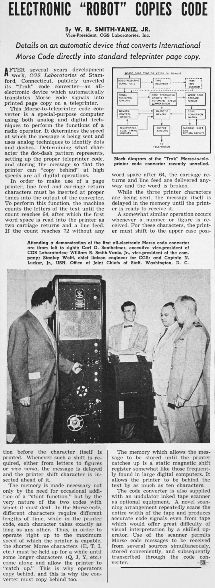 1956 magazine article about automatic Morse Code reader