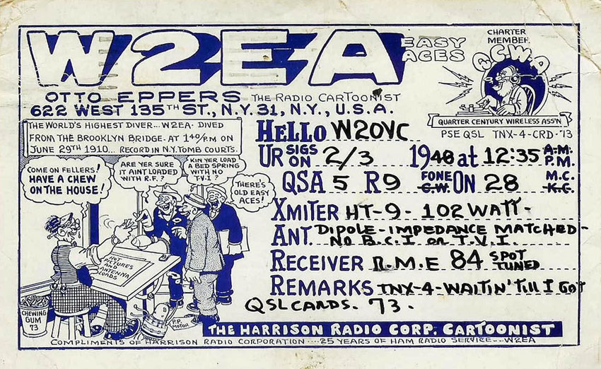 1940 QSL card from cartoonist Otto Eppers W2EA