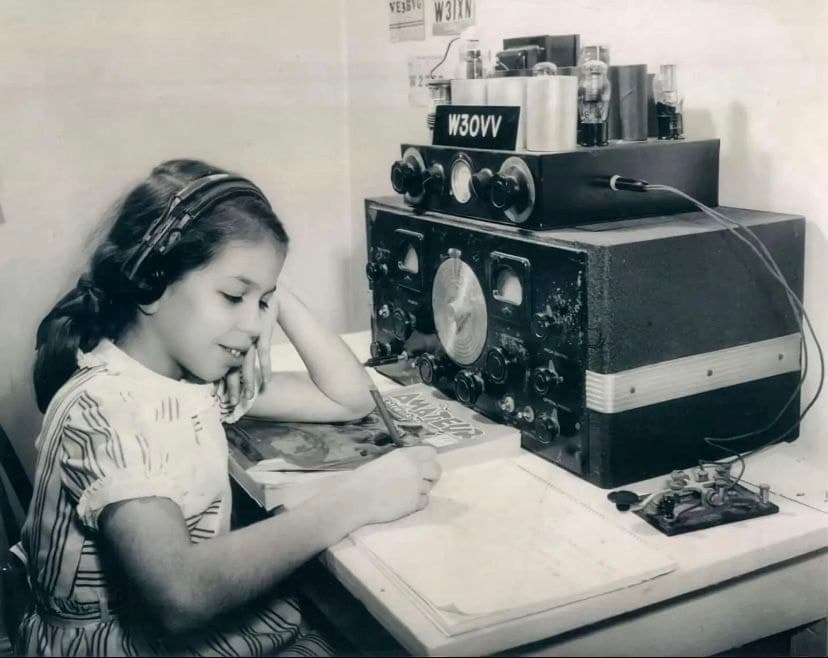 10-year-old W3OVV with her ham radio in 1948