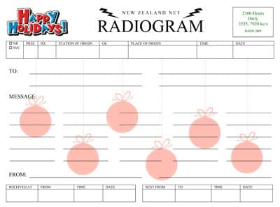 NZ Net radiogram form with Happy Holidays message