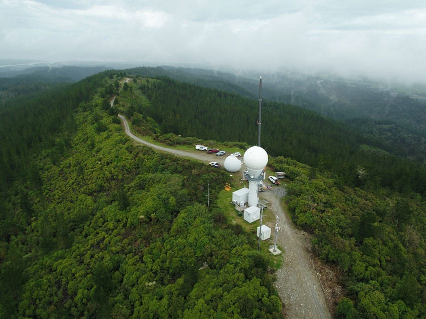 Aerial view of new radome installed at Westland weather radar site