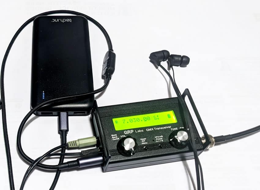 QMX transceiver with 9-volt battery