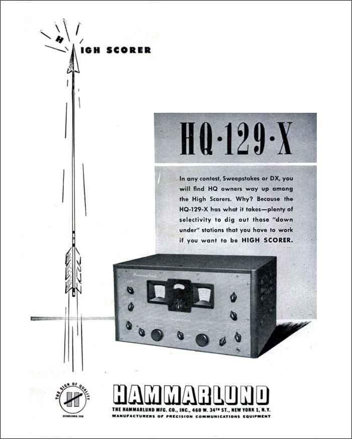 1947 advertisement for the Hammarlund HQ-129-X receiver