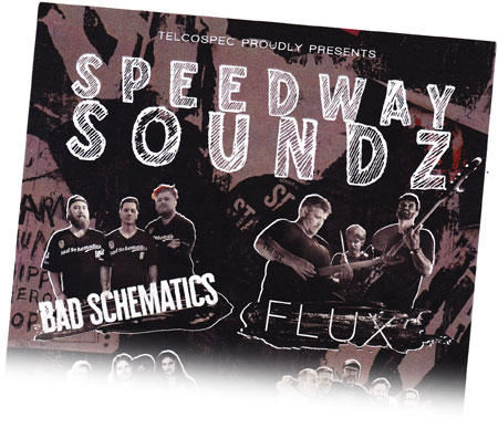 Concert advertising flyer with featured bands called Bad Schematics and Flux