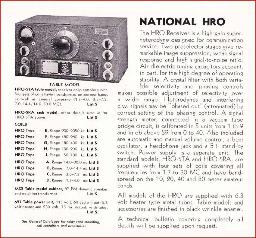 1946 advertisement for the National HRO receiver
