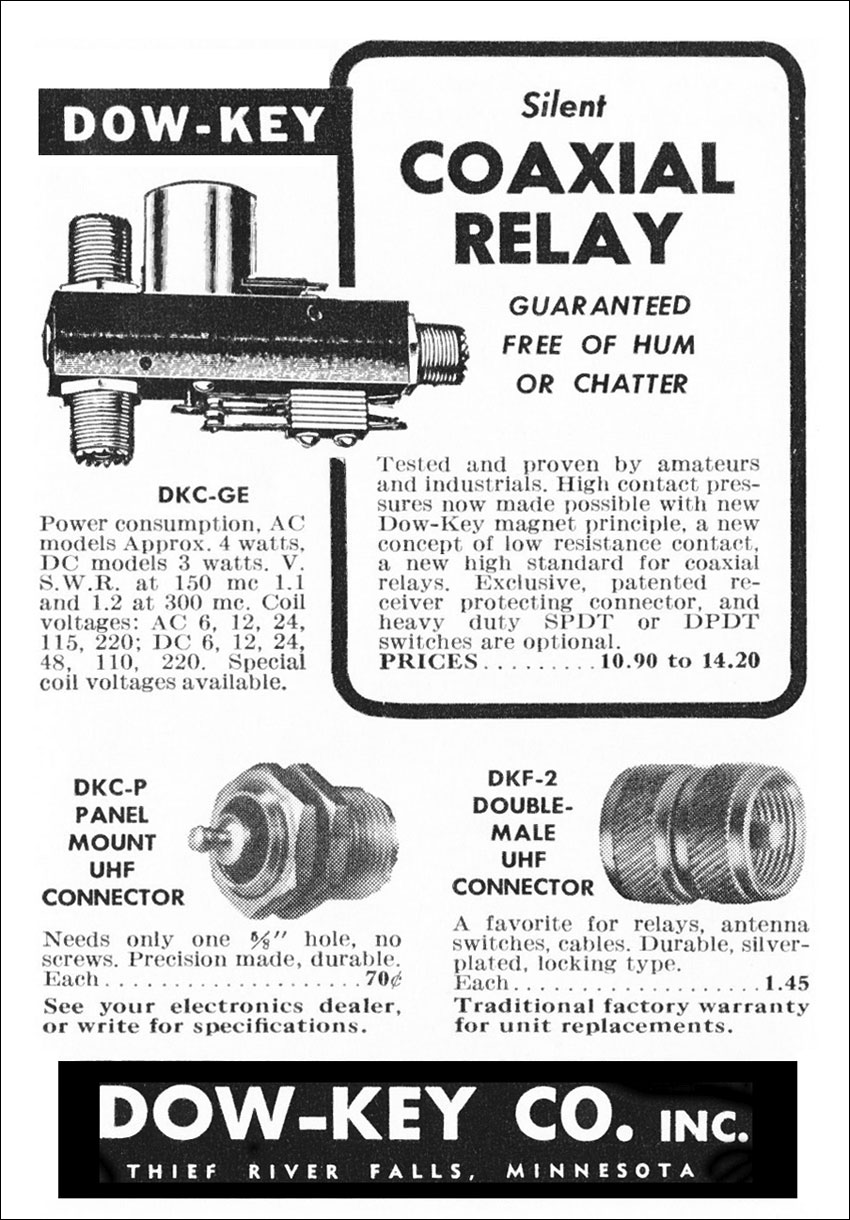 Advertisement for the Dow-Key coaxial relay, December 1958 QST