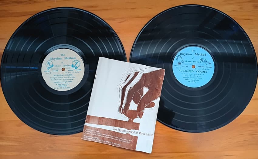 2 LP records for the Rhythm Method of Morse Code training. One OP labelled Beginner and the other labeled Advanced