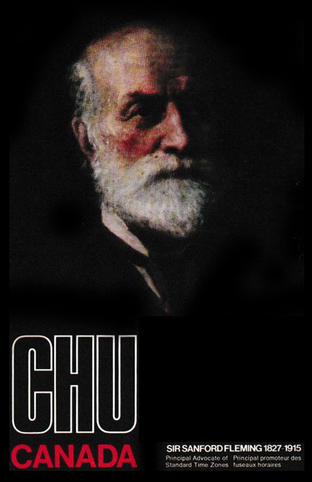 QSL card from CHU, featuring a photo of Sir Sandford Fleming