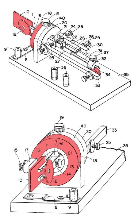 Drawings from patent application for the first Dow-Key Universal bug key