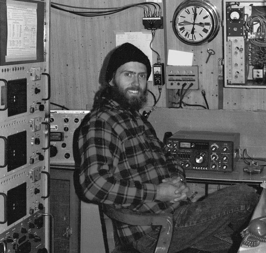 Radio operator with amateur and commercial equipment on a ship