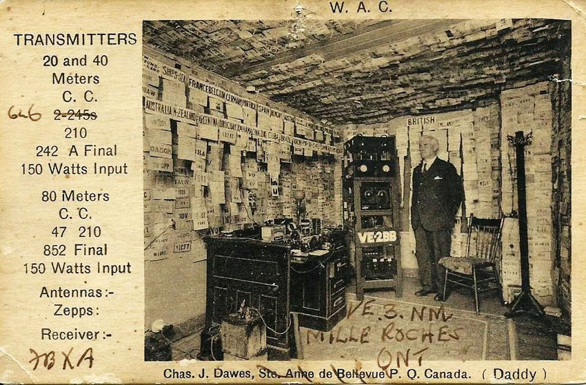 QSL card for VE3NM, ex VE2BB circa 1920