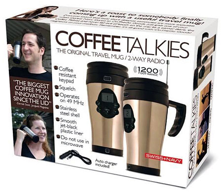 Fake product called coffee-talkies, which were coffee cups with built-in walkie-talkies.